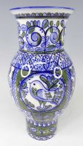 A mid-20th century Scandinavian pottery vase, of central baluster form, underglaze blue, white and