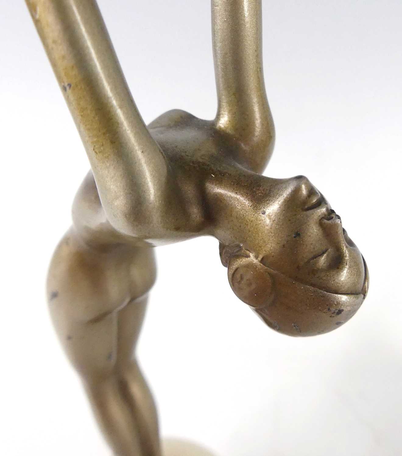 After Josef Lorenzl - a pair of 1930s patinated art metal nude model dancers, each standing on - Image 2 of 4