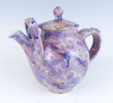 Hilary Bassett - a studio pottery teapot and cover, bright colour abstract decorated, impressed