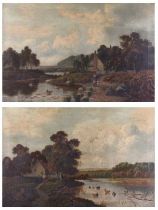 J.B. Cook (19th century) - Pair; Extensive river landscape scenes with ducks, oil on canvas, one