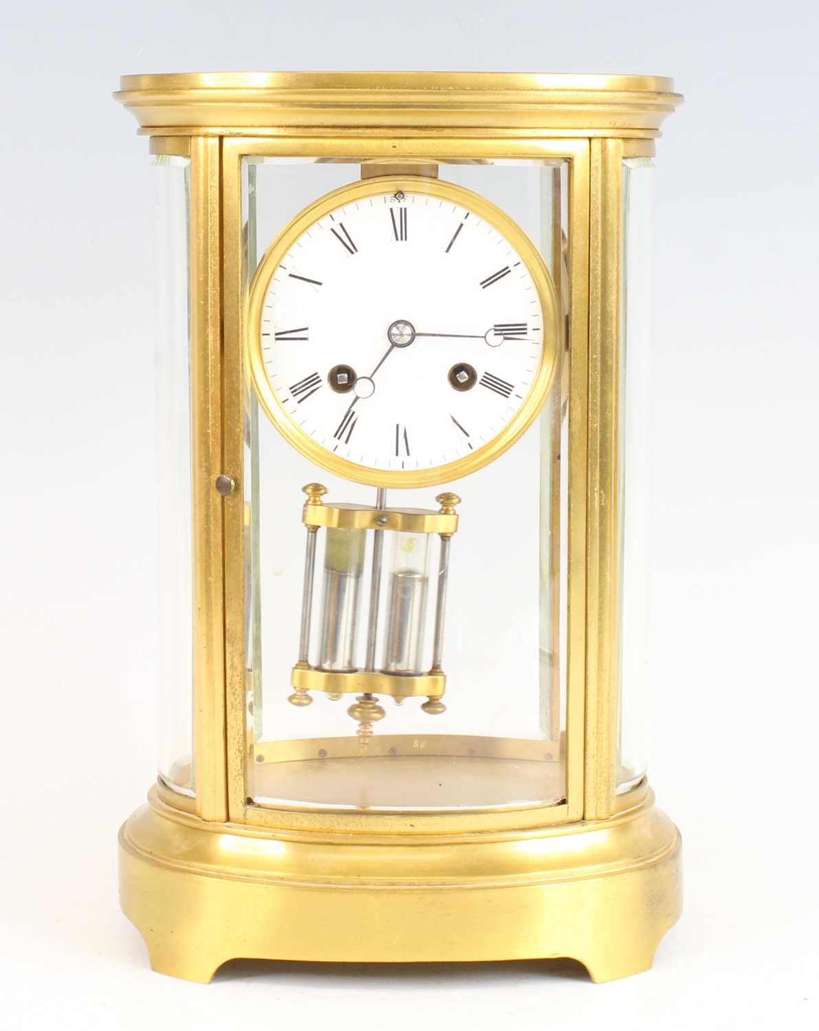 A late 19th century French gilt brass four-glass mantel clock by Gabe Vicarino & Co of Paris, having