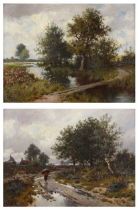 Joseph Paulman (19th century) - Pair; Lone figure on a country track and Lone figure on a riverbank,