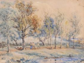 John Joseph Cotman (1814-1878) - A Norfolk river scene, watercolour, 14.5 x 19.5cm, gallery label