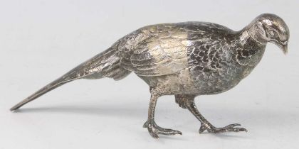 An early 20th century Hanau silver pheasant cruet, naturalistically modelled with chased feathers