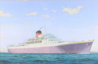 Mid-20th century English school - RMS Windsor Castle on calm seas, gouache, unsigned, 46 x 68.5cm