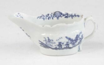 A Lowestoft blue and white porcelain butter boat, circa 1770, decorated in the Two Porter