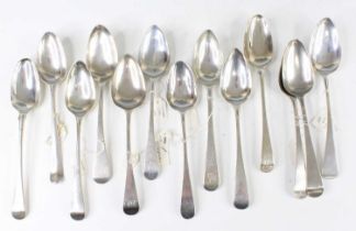 A George II silver tablespoon, in the Hanoverian pattern, maker possibly James Shruder, London 1743;