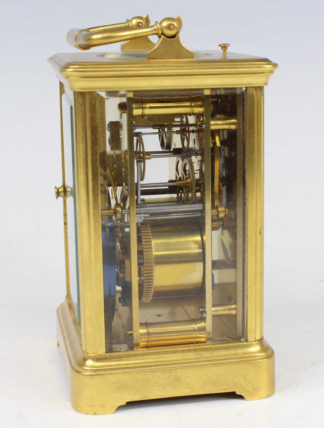 A late 19th century French lacquered brass carriage clock by Henri Jacot of Paris, having an - Image 4 of 5