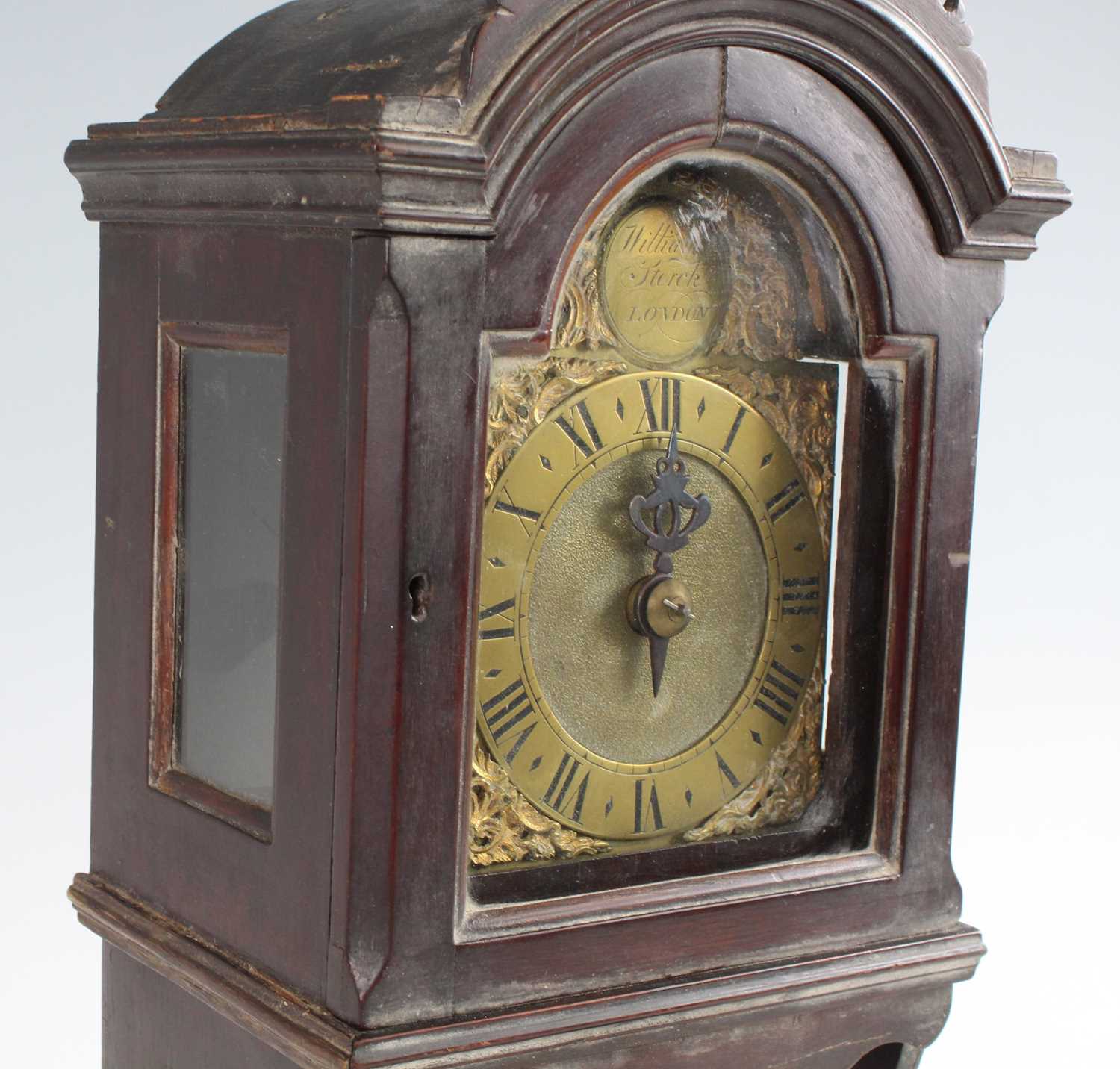 William Sterck of London - an 18th century oak cased hooded wall clock, having a 4¼" arched brass - Image 3 of 9