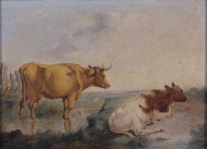Henry Brittan Willis (1810-1884) - Cattle at a stream, oil on panel, 23.5 x 32.5cm