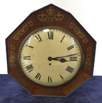 A Regency rosewood and brass inlaid wall clock, the octagonal case brass inlaid with three crowns