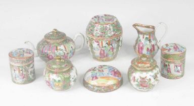 A collection of Chinese Canton porcelain, 19th century, each enamel decorated with interior scenes