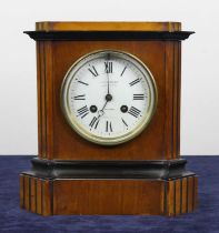 J W Benson of London - a late Victorian walnut cased bracket clock, having a signed white enamel