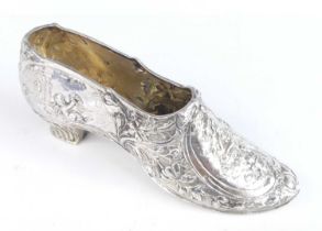 An early 20th century German silver model of a shoe, fashioned as an elegant slipper all-over