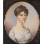 19th century English school - Bust portrait of a young Charlotte Pepper, oil on canvas, framed as an