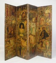 An Edwardian decoupage four section dressing screen, of good size, being rexine backed, h.190cm, per