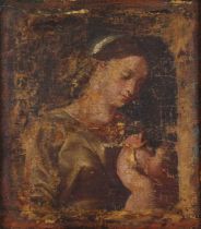 18th century English school - Mother and child, oil on canvas, 40 x 35cm (Distressed and with