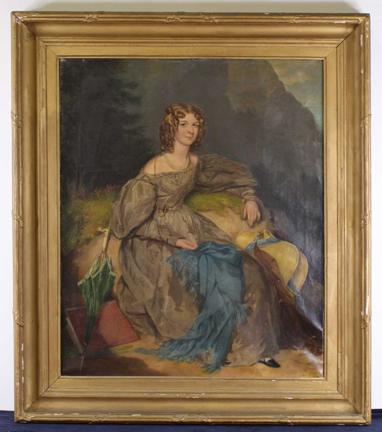 Late 19th century English school - full-length portrait of a young woman in a mountain landscape, - Image 2 of 3