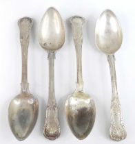 Three Irish silver dessert spoons, in the Kings pattern with shell backs, maker William Cummins,