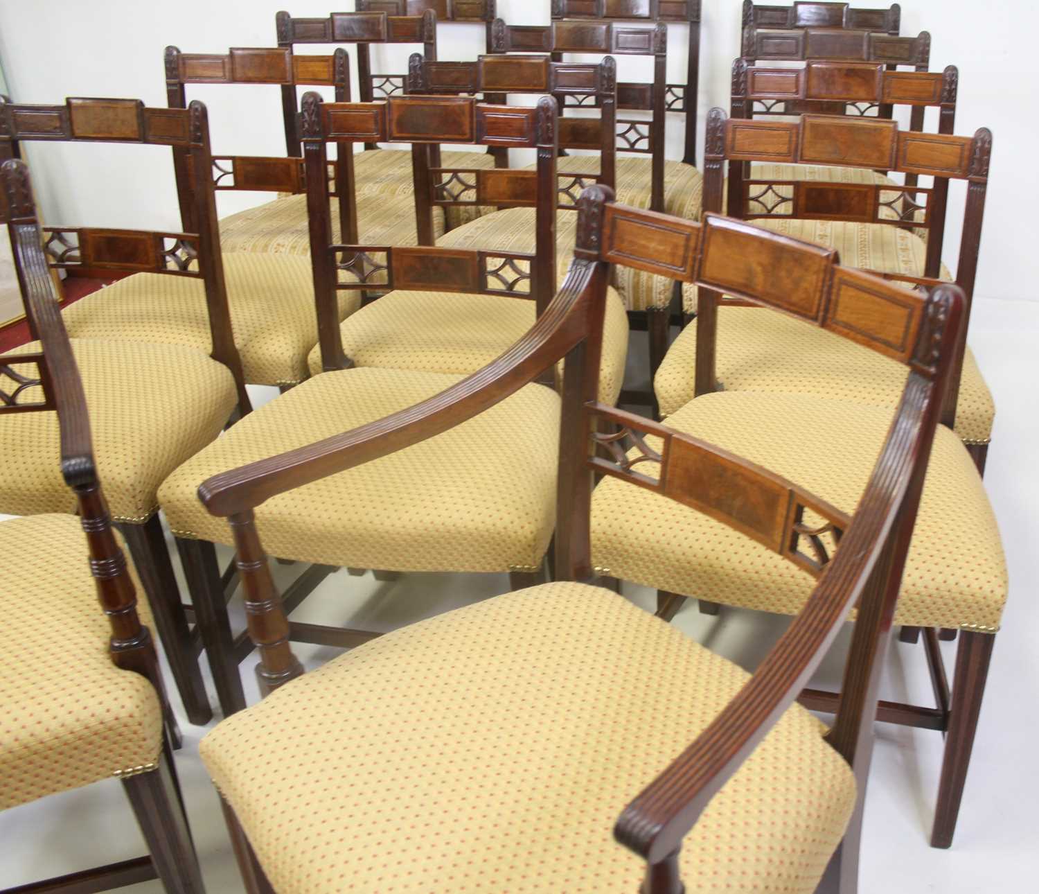 A set of eight late Georgian mahogany barback dining chairs, each having reeded and acanthus leaf - Image 2 of 5