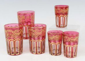 A set of twelve Saint Louis overlaid Rabat tea glasses, together with twelve matching smaller coffee