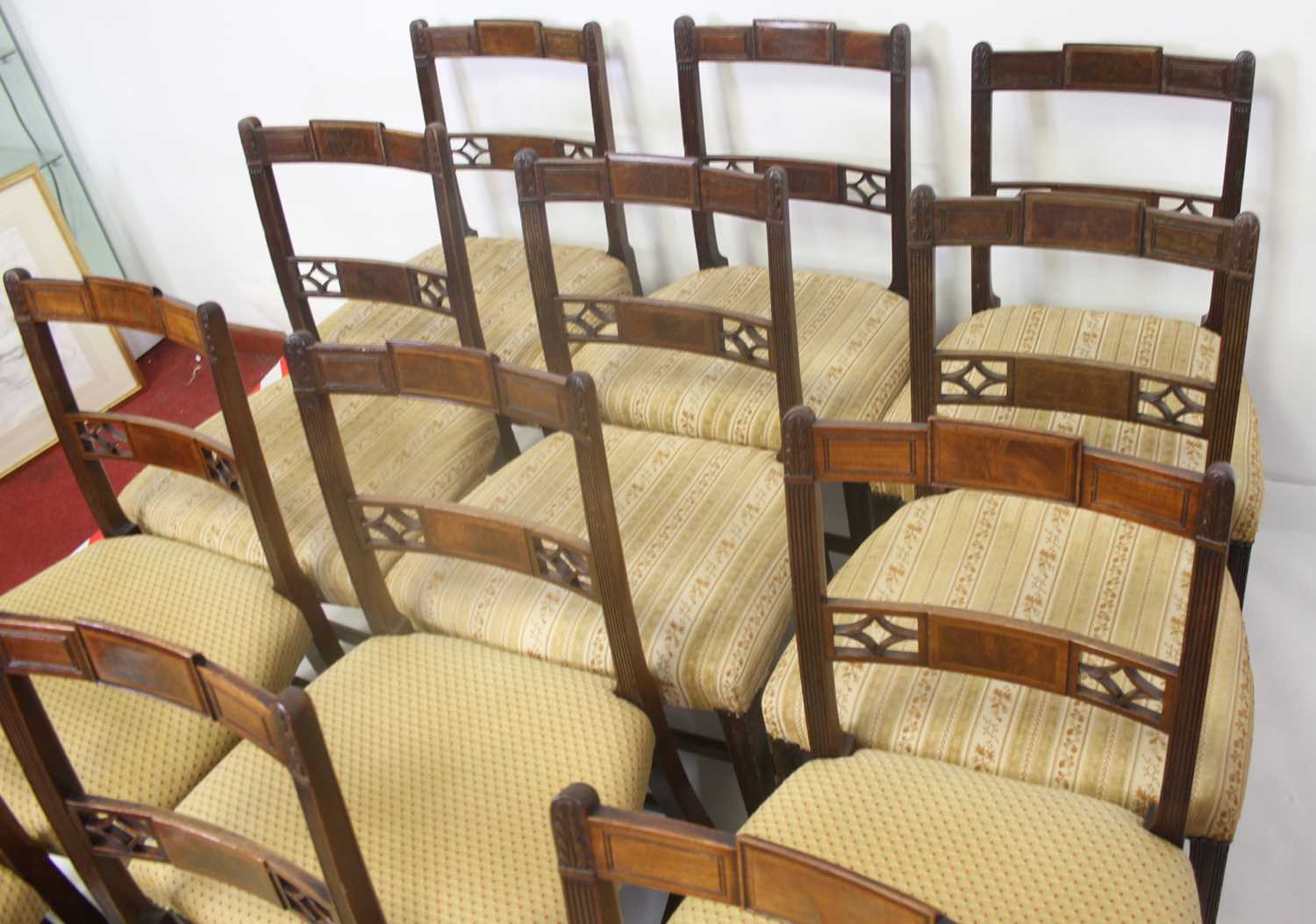 A set of eight late Georgian mahogany barback dining chairs, each having reeded and acanthus leaf - Image 4 of 5