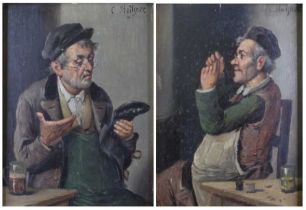Konstantin Stoitzner (1863-1934) - Pair; The Cobbler, oil on panel, each signed upper right, 21 x