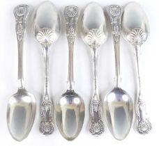 A harlequin set of six George IV silver tablespoons, in the King's pattern with shell backs, maker