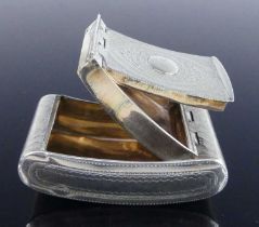 A George III silver double snuff-box, of curved oblong form, having all-over bright cut engraved