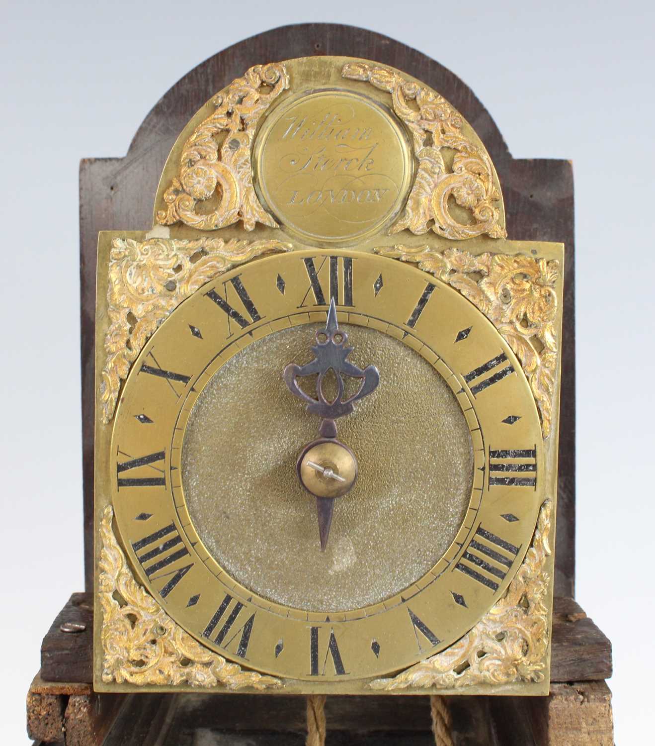 William Sterck of London - an 18th century oak cased hooded wall clock, having a 4¼" arched brass - Image 4 of 9