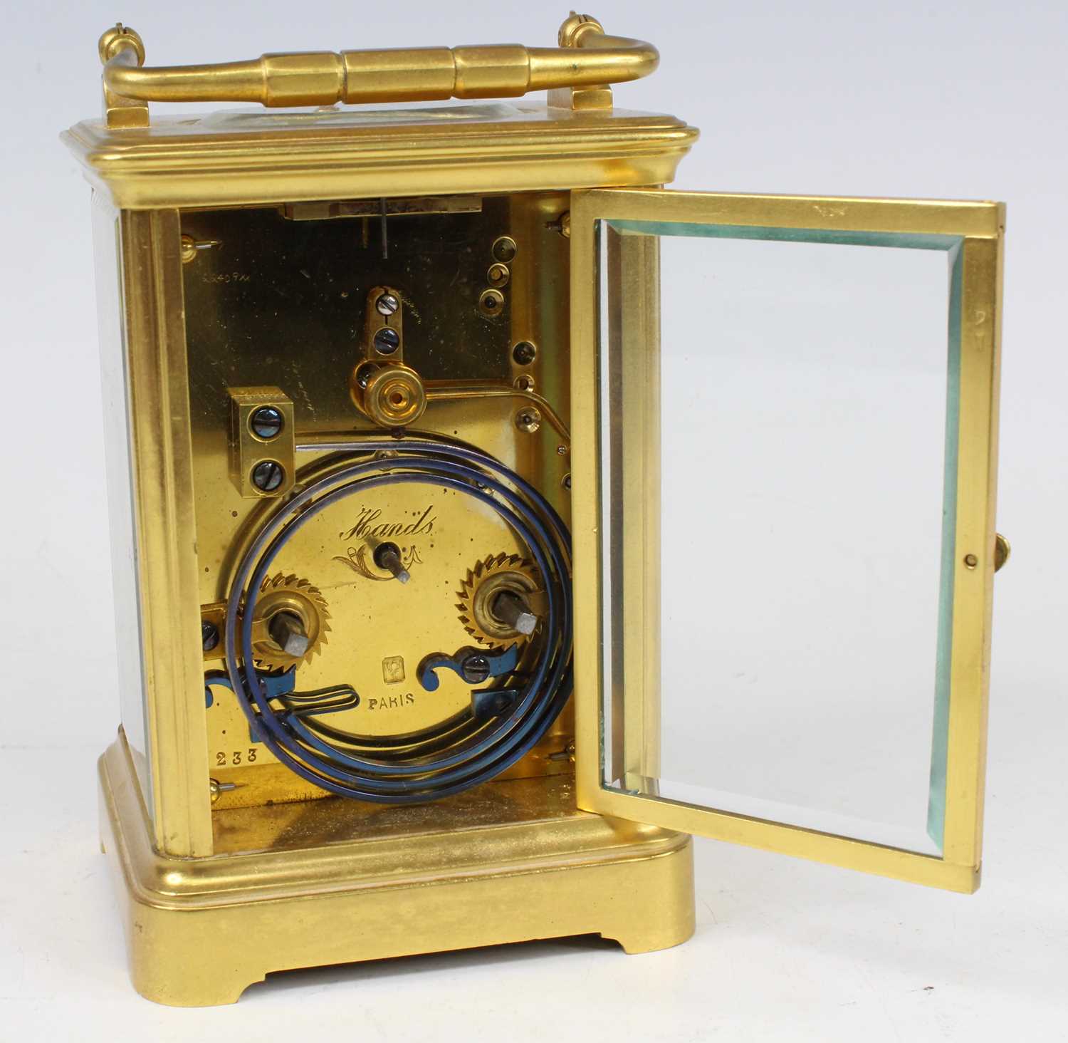 A late 19th century French lacquered brass carriage clock by Henri Jacot of Paris, having an - Image 3 of 5