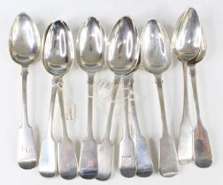 A matched set of ten principally William IV silver tablespoons, in the Fiddle pattern, some with