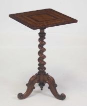 A Victorian walnut and figured walnut Tunbridge marquetry inlaid pedestal tripod table, having a