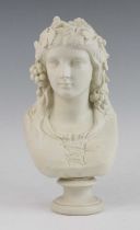 A Copeland parian bust of the Hop Queen, 19th century, modelled by Joseph Durham, impressed