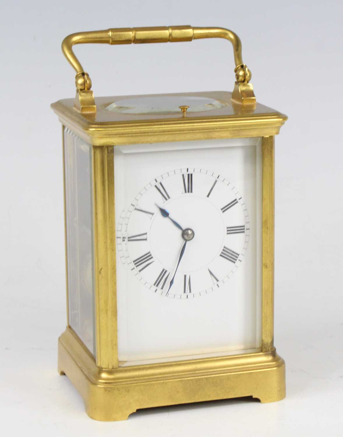 A late 19th century French lacquered brass carriage clock by Henri Jacot of Paris, having an