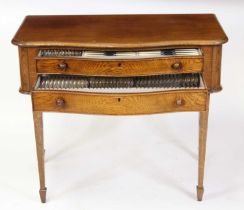 A circa 1900 oak canteen table containing a full twelve-place silver plated setting, in the