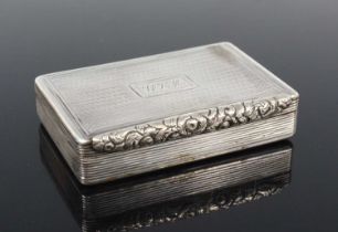 A William IV silver pocket snuff box, of rectangular form, with proud leaf and flower chased