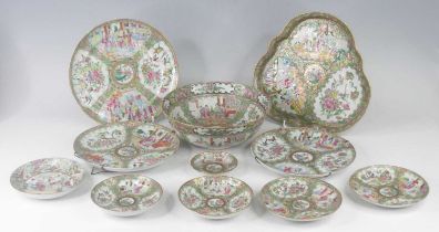 A collection of Chinese Canton porcelain dinnerwares, 19th century, each enamel decorated with