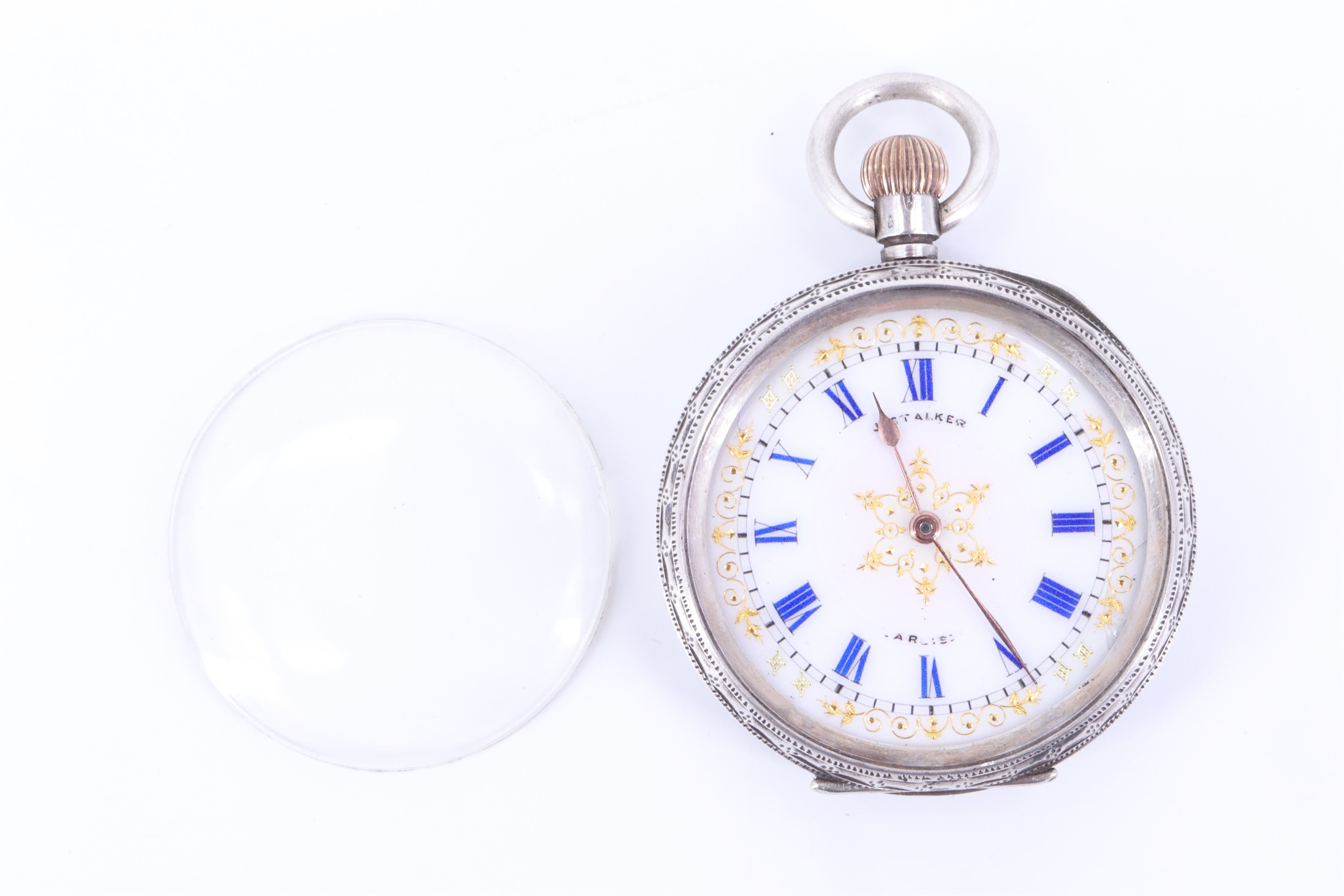 A early 20th Century lady's Swiss silver fob watch, having a crown wind and set movement, with a - Image 2 of 5