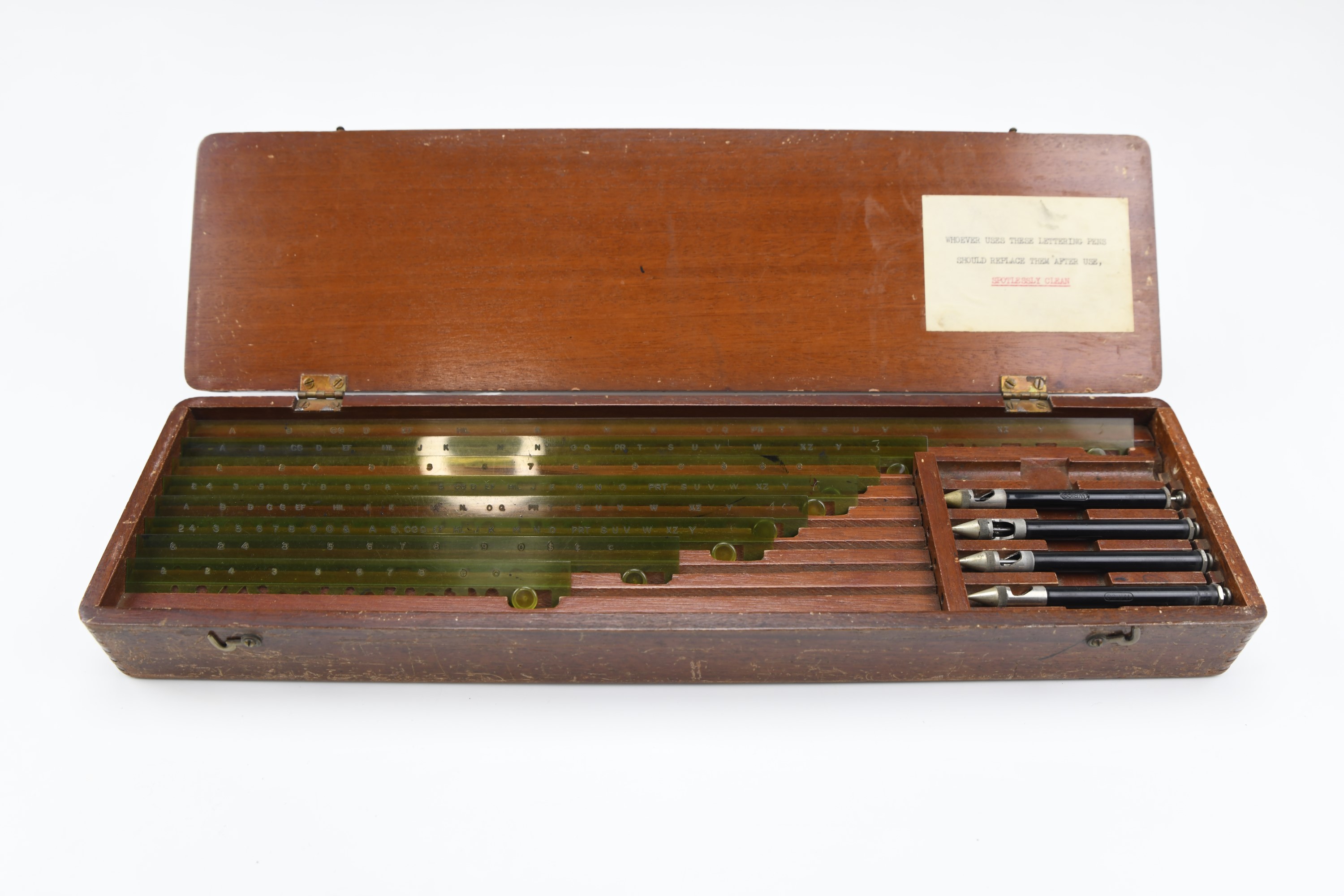 A 1950s lettering set by the Wood-Regan Instrument Company of New York