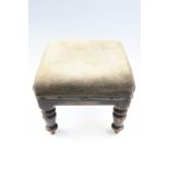 A 19th Century upholstered mahogany foot stool, 32 x 32 x 27 cm