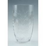 A late 20th Century Stuart Crystal vase, of navette form, decorated with cut and wheel engraved