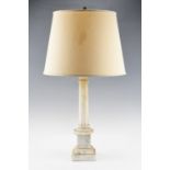 A late 20th Century Carrara marble columnar table lamp having a square pedestal base, Edison screw