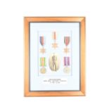 A framed Second World War campaign medal group including Burma Star, with portrait photograph,