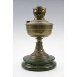A Victorian brass ceramic oil lamp, 33 cm