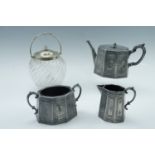 A Victorian EPBM three piece tea set, together with a biscuit barrel