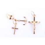 Two late 20th Century Maltese 18 ct gold charms comprising a crucifix, and a cross, anchor and
