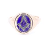A 9 ct gold Masonic signet ring, having a rotating champlevé enamel and vacant matrices, London,