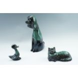 Three Blue Mountain animal figurines, tallest 35 cm