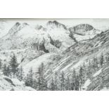 After Alfred Wainwright (1907-1991) "Langdale Pikes" print, mounted in card and framed under